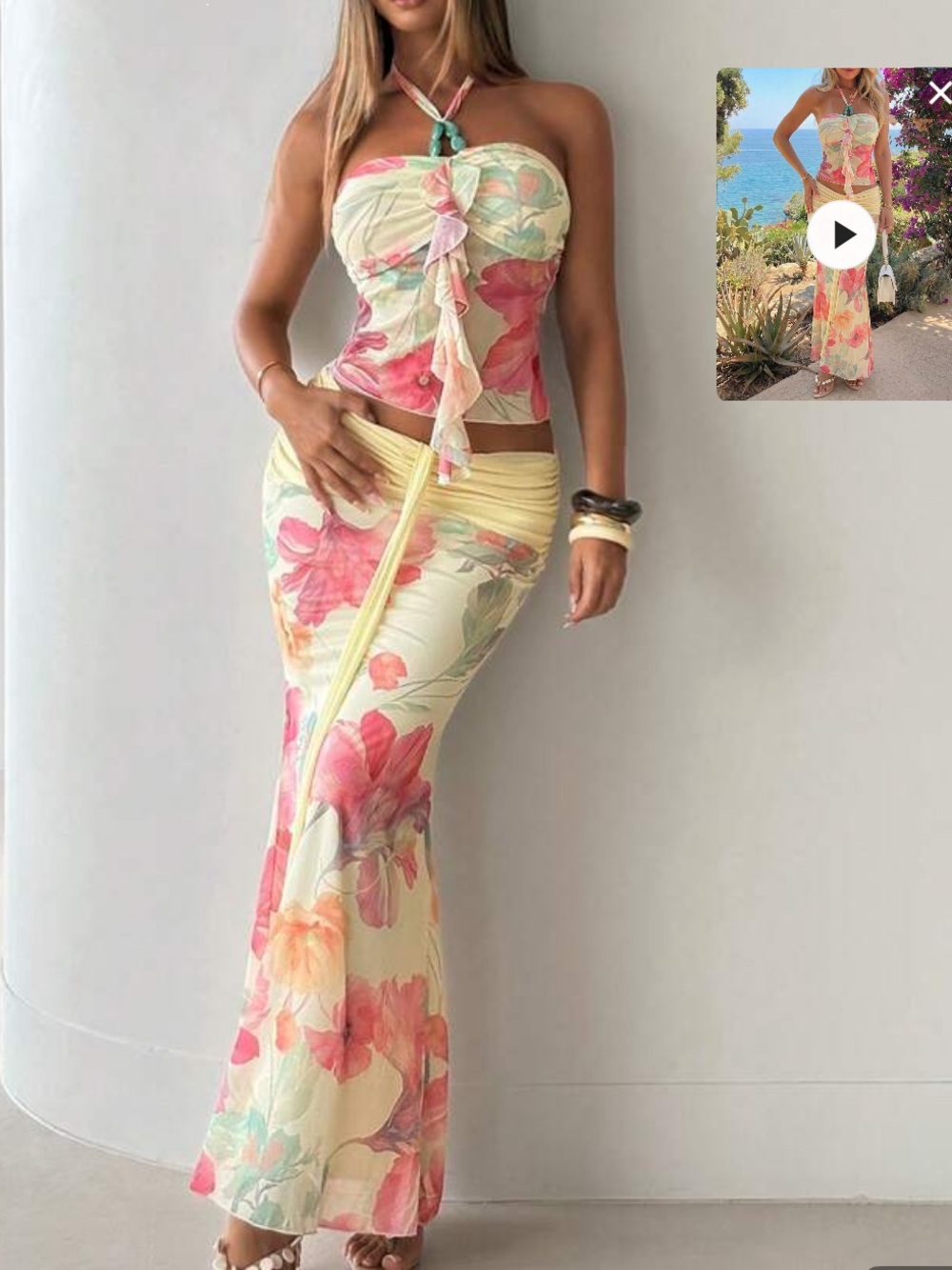 SHEIN Yellow Floral two piece skirt set